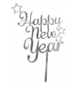 Cake Topper - Happy New Year, Silver 