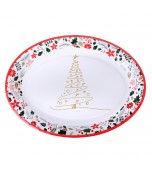 Plates - Gold Line Christmas Tree, 31x23 cm, Oval, Paper