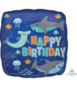 Balloon - 18" Happy Birthday, Sharks