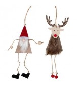 Christmas Ornament - Santa/Deer wood with rope legs, Assorted