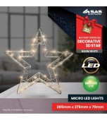 Christmas Decoration - 28cm 3D LED Star, Warm White Light