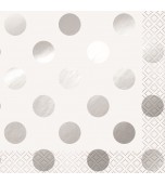 Serviettes - Silver Foil Stamped Dots, 12.5cm Beverage Napkins, 16 pk