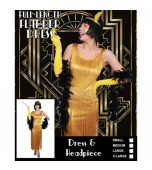 Adult Costume - Full Length Gold Tassel Dress and Headpiece, Flapper