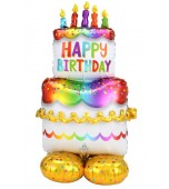 Balloon - 134 cm Foil Airloonz, Happy Birthday Cake