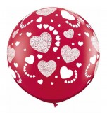 Balloon - Latex 3' Etched Hearts Ruby Red