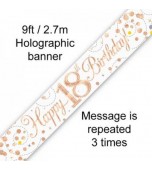 Banner - Happy 18th Birthday, Holographic Rose Gold