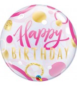 Bubble Balloon - Happy Birthday, Pink & Gold