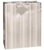 Gift Bag - Large, Glitter Stripe Silver