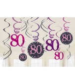 Hanging Decoration - Swirls, Pink Celebration 80th Birthday