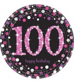 Plates - Dinner, Pink Celebration 100th Birthday